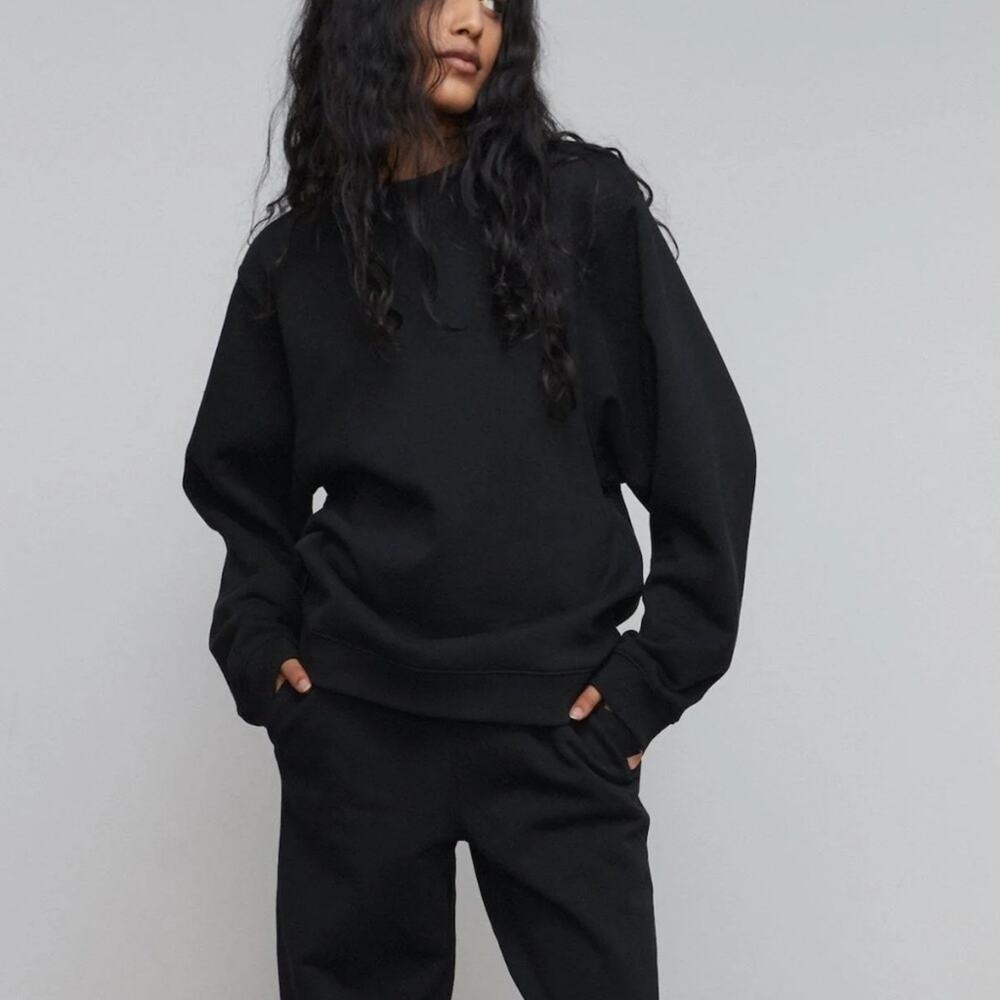 Lunya Cozy Fleece Crew Black Oversized Sweatshirt sz XS S